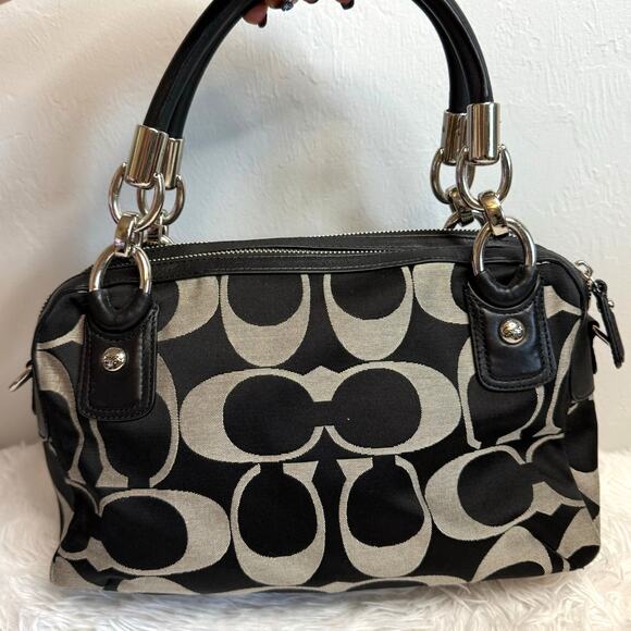 COACH Black Gray Kristin Signature Satchel Shoulder Bag - Picture 2 of 10